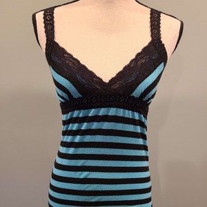 Evil Needles Light Blue & Black Striped Tank Top